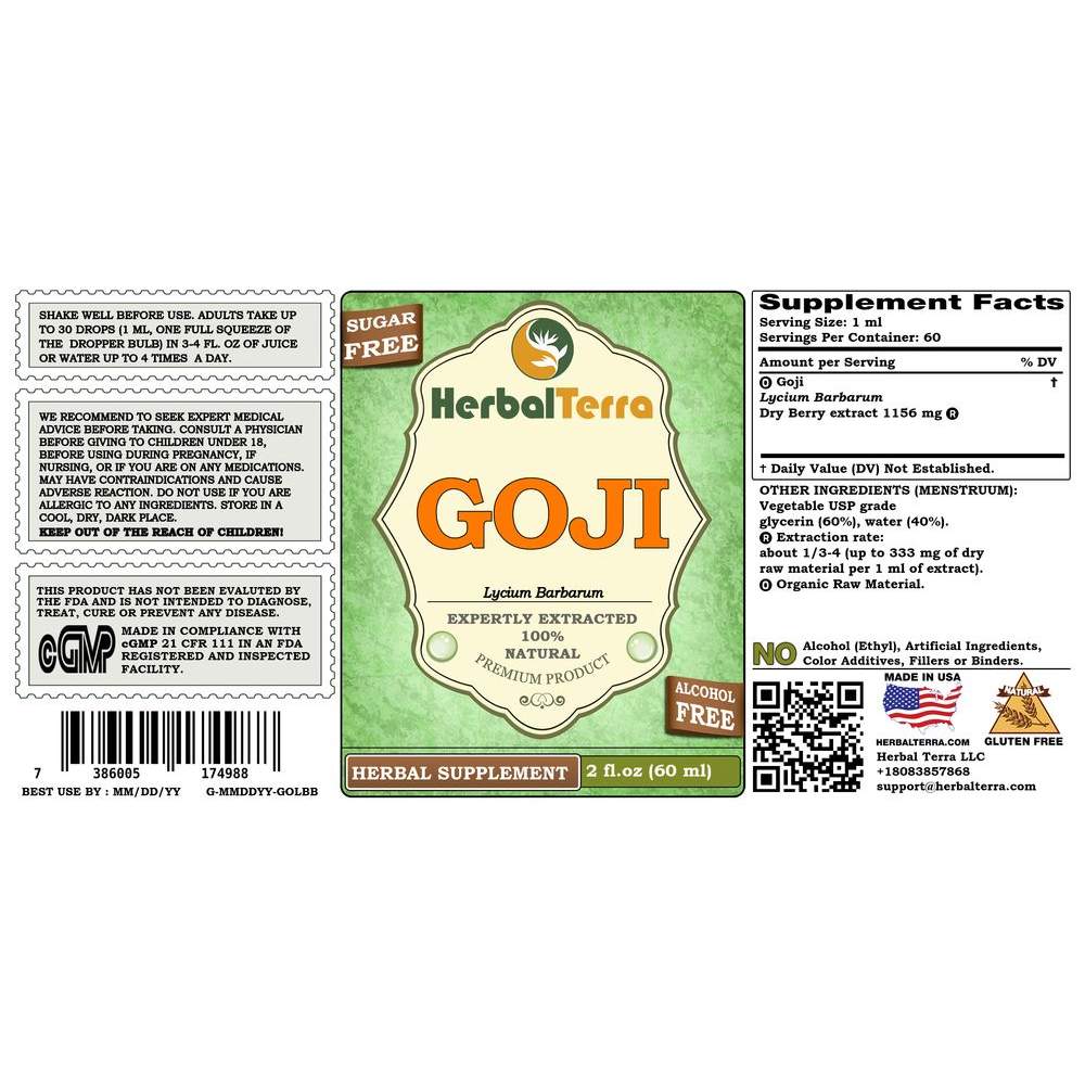 Ｍ Goji (Lycium Barbarum) Tincture, Organic Dried Berries